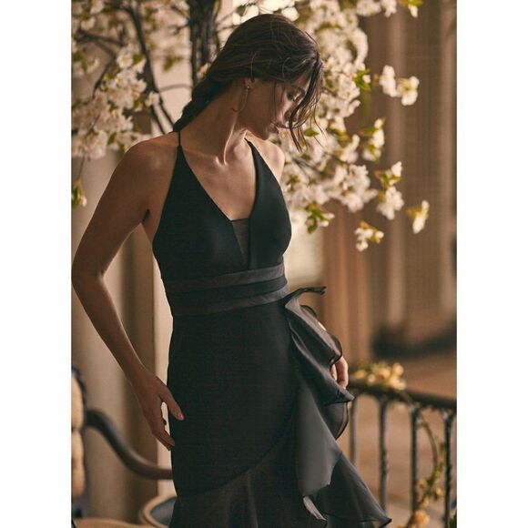 NWT Aidan Mattox Halter Tiered Cascade Ruffle Trumpet Chiffon Mermaid Long Gown - Picture 2 of 16